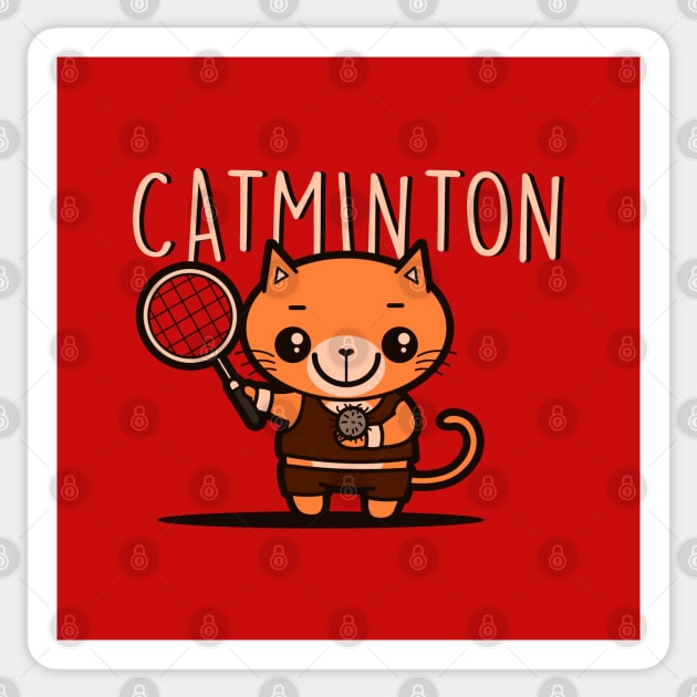 Catminton Original Cute Kawaii Pun Funny Sporty Cat Hairball Tennis Badminton Sticker by BoggsNicolas